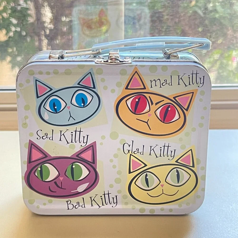 Kitty Cat Metal Lunch Box Small Bad Sad Glad Mad Meow Meow
